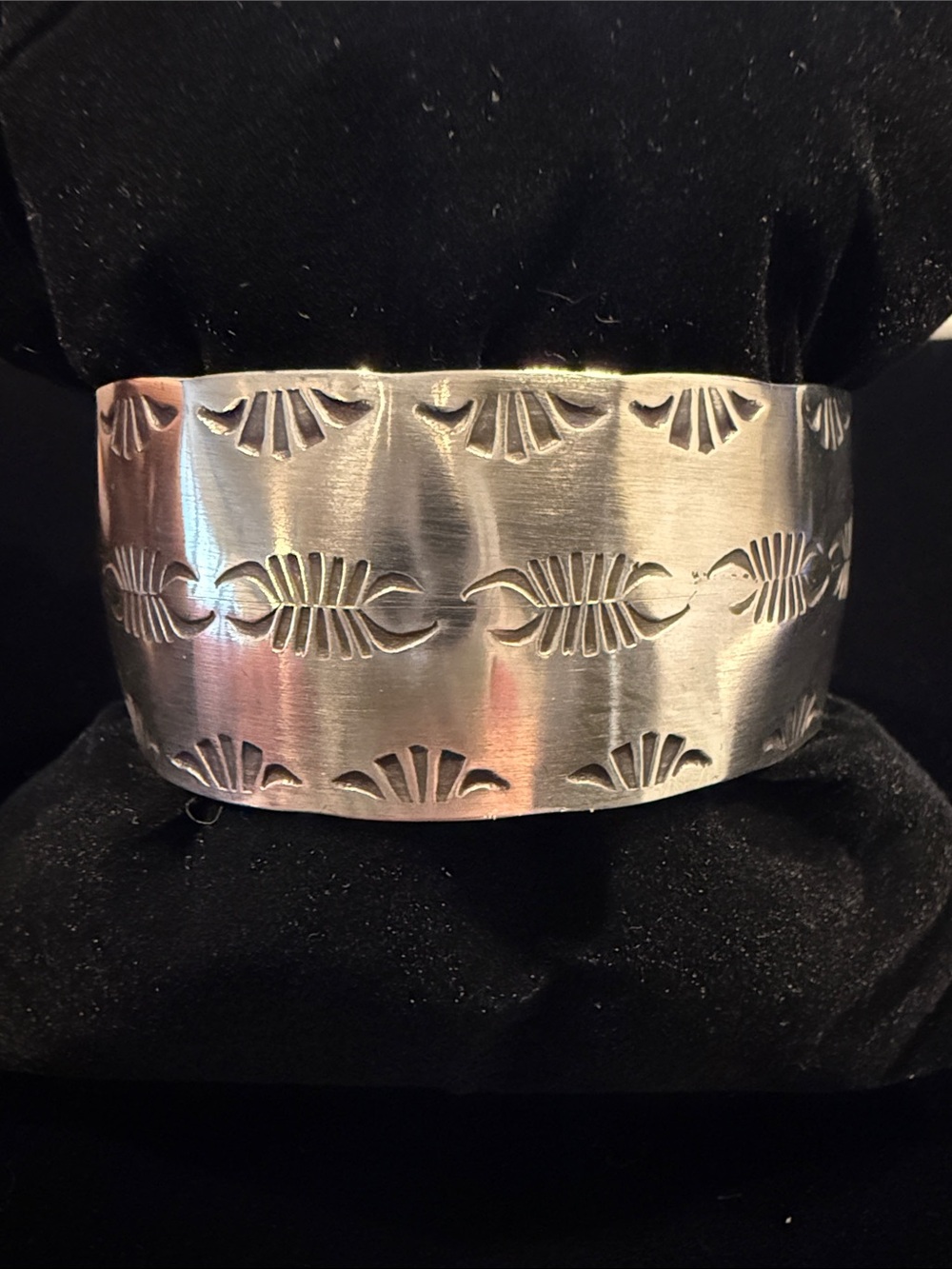 Turquoise Skies Stamp Dancer Carpenter Cuff Bracelet, Sterling Silver never worn